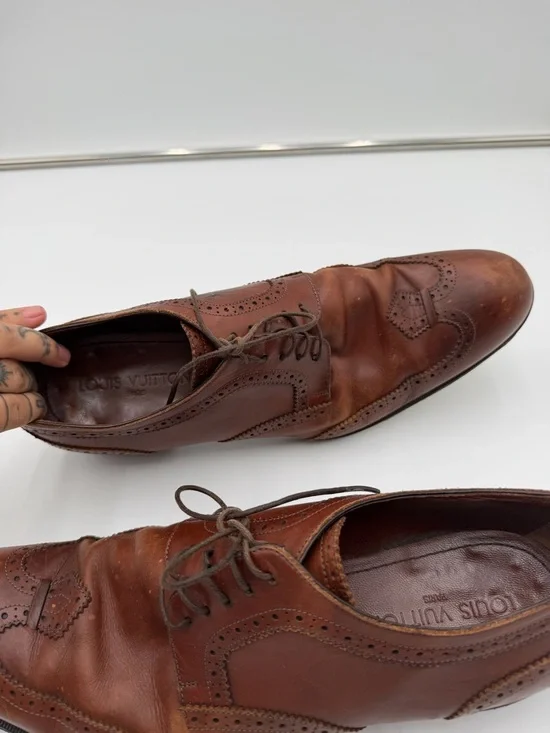 Louis Vuitton Dress Shoes Mens 9.5 Brown Leather Brogue Italy Lace Up - Picture 13 of 16